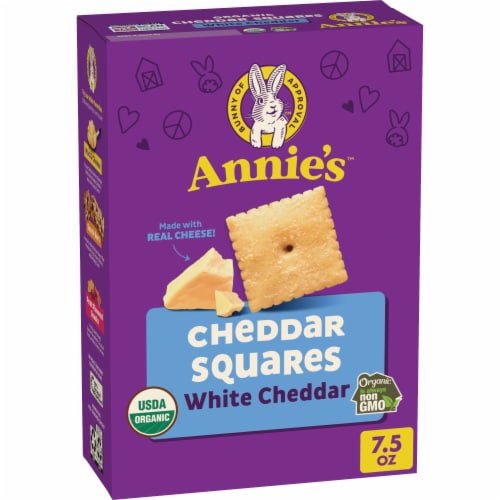 Annie's Organic Cheddar Squares White Cheddar Baked Crackers Perspective: front
