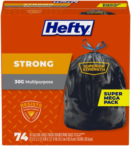 Hefty® Strong 30-Gallon Multipurpose Large Drawstring Trash Bags Perspective: front