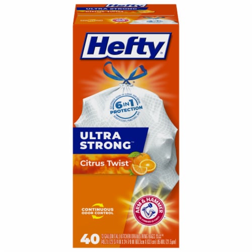 Hefty Strong Trash Bags, Drawstring, Multipurpose, Large, 30 Gallon, Mega Pack - 40 count