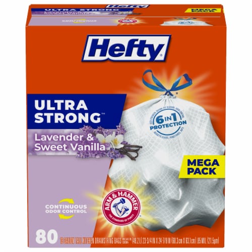 Hefty Strong Trash Bags, Drawstring, Multipurpose, Large, 30 Gallon, Mega Pack - 40 count