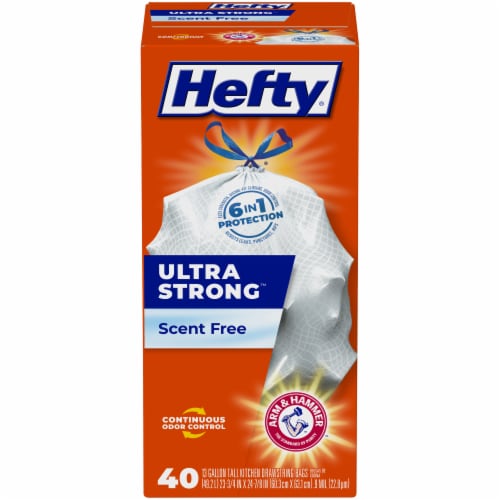 Hefty Strong Trash Bags, Drawstring, Multipurpose, Large, 30 Gallon, Mega Pack - 40 count