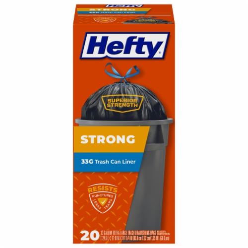 Hefty Strong 33-Gallon Trash Can Liner Extra Large Drawstring Trash Bags Perspective: front