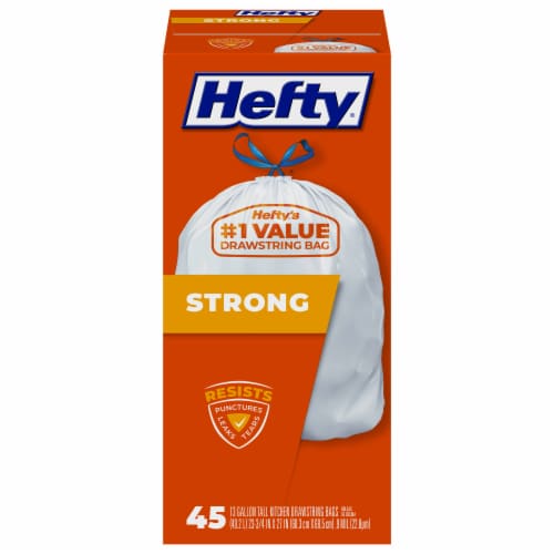 Hefty® Strong 13-Gallon Tall Kitchen Drawstring Trash Bags Perspective: front