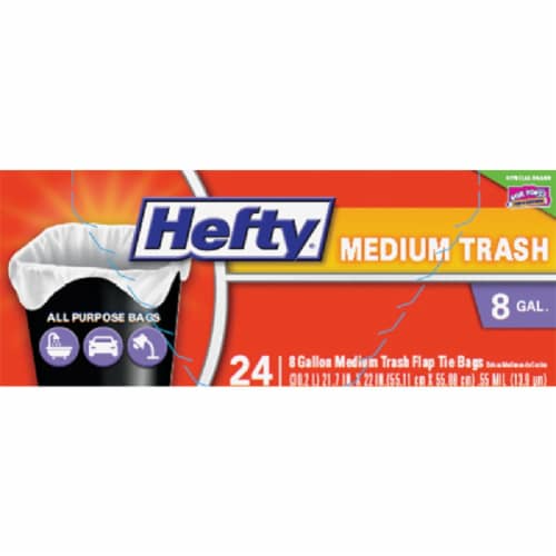 Hefty Twist Tie Medium Trash Bag with Flap Tie Closure, 8 Gallon, White - 24 pack