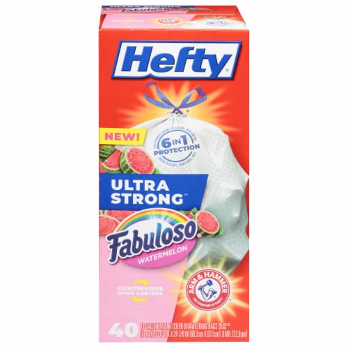 Hefty® Ultra Strong™ Drawstring Tall Kitchen Fabuloso® Watermelon Trash Bags Perspective: front