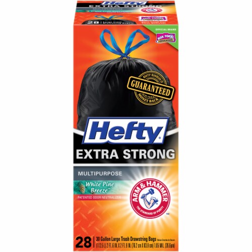 Hefty Trash Bags, Drawstring, White Pine Breeze, Large, 30 Gallon