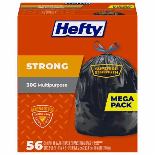 Hefty® Strong Multipurpose 30-Gallon Large Drawstring Trash Bags Mega Pack Perspective: front