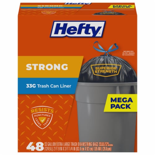 Hefty Strong 33-Gallon Extra Large Drawstring Bags Mega Pack, 48 ct - Fry's  Food Stores