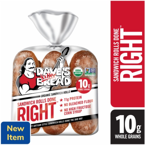 Dave's Killer Bread Sandwich Rolls Done Right, Organic White Bread Sandwich Rolls, 6 Count Perspective: front