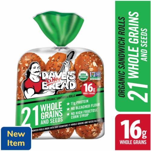 Dave's Killer Bread 21 Whole Grains and Seeds Organic Sandwich Rolls, Organic Sub Rolls, 6 Count Perspective: front