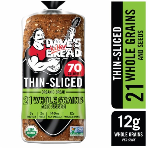 Dave's Killer Bread 21 Whole Grains and Seeds Thin-Sliced Organic Whole Grain Bread Perspective: front