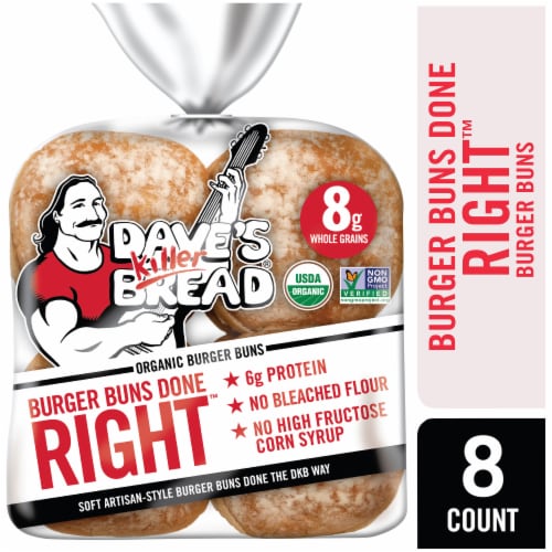 Dave's Killer Bread® Burgers Done Right™ Organic White Bread Hamburger Buns Perspective: front