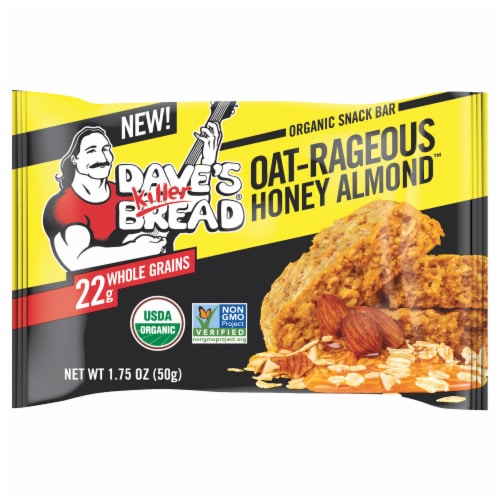 Dave's Killer Bread Oat-Rageous Honey Almond Organic Snack Bars, Individually Wrapped Snack Bar Perspective: front