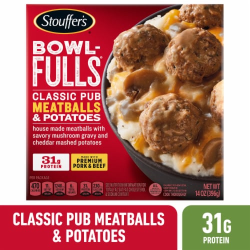 Stouffer's Bowl-Fulls Classic Pub Meatballs & Mashed Potatoes Bowl Frozen Meal Perspective: front