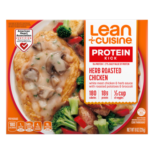 Lean Cuisine Frozen Meal Herb Roasted Chicken Protein Kick Microwave Meal Chicken Dinner for One Perspective: front