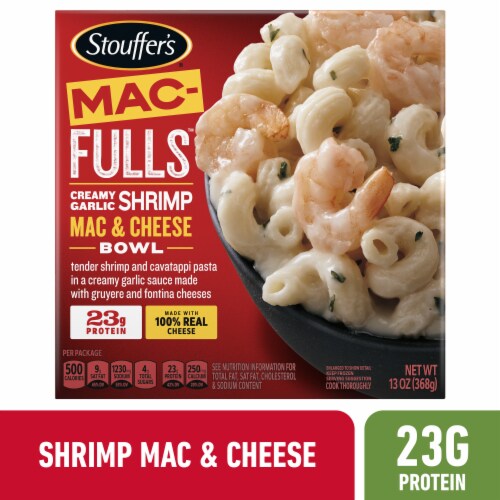 Stouffer's Mac-Fulls Creamy Garlic Shrimp Mac and Cheese Bowl Frozen Meal Perspective: front
