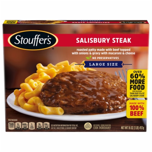 Stouffer’s Salisbury Steak Single Serve Frozen Salisbury Steak Dinner Single Frozen Meals Perspective: front