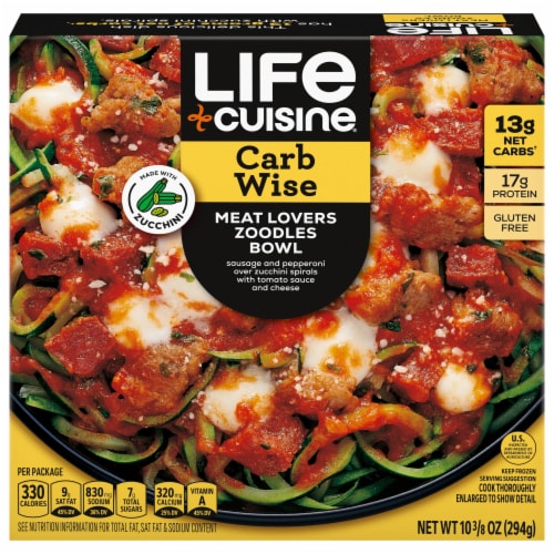 Life Cuisine Low Carb Lifestyle Meatlovers Zoodles Bowl Frozen Meal Perspective: front