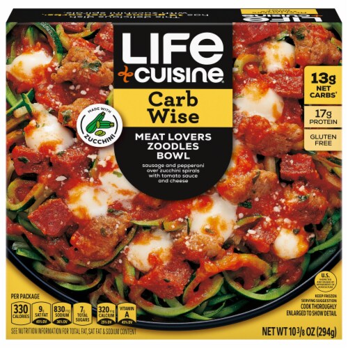Life Cuisine Low Carb Lifestyle Meatlovers Zoodles Bowl Frozen Meal Perspective: front
