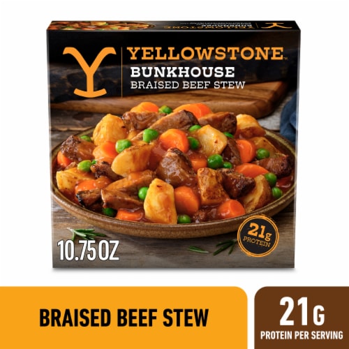 Yellowstone Braised Beef Stew Tender Prime Rib in Beer Gravy Russet Potatoes Carrots & Peas Frozen Perspective: front