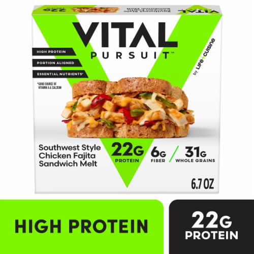 Vital Pursuit Southwest Style Chicken Fajita Sandwich Melt High Protein GLP-1 Frozen Meal Perspective: front