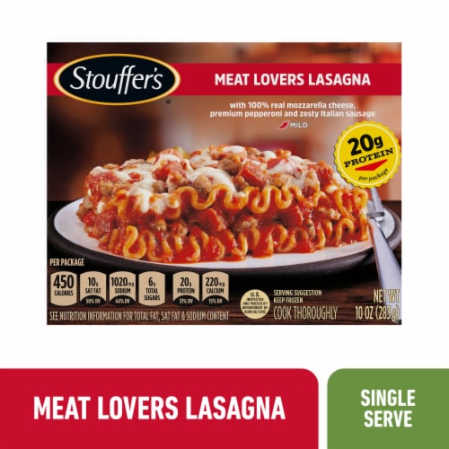 Stouffer’s Meat Lovers Lasagna Single Serve Oven Ready Lasagna Easy Frozen Dinners Perspective: front
