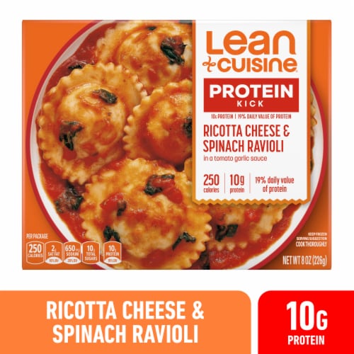 Lean Cuisine Frozen Meal Ricotta Cheese & Spinach Ravioli Protein Kick Microwave Meal Frozen Dinner Perspective: front