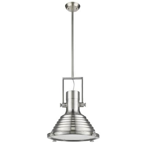 IRONCLAD Industrial-style 1 Light Brushed Nickel Ceiling Mini Pendant 16  Shade Perspective: front