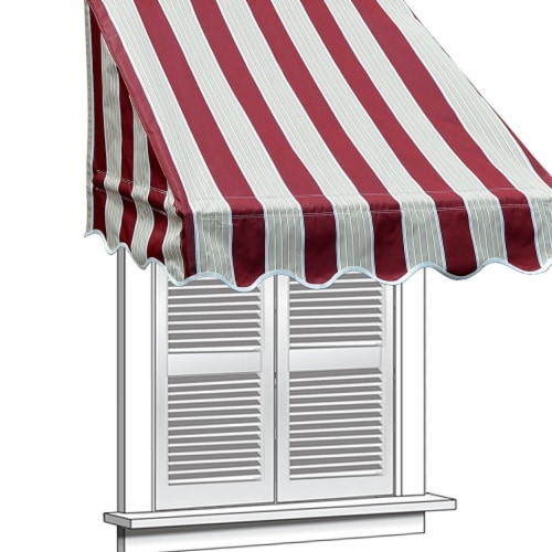 Aleko WAW4X2MSTRRE19-UNB 4 x 2 ft. Multistripe Window Door Canopy Decorator Awning, Red Perspective: front