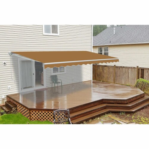ALEKO Retractable Motorized 16 x 10 Feet Home Patio Canopy Awning Sunshade Sand Perspective: front
