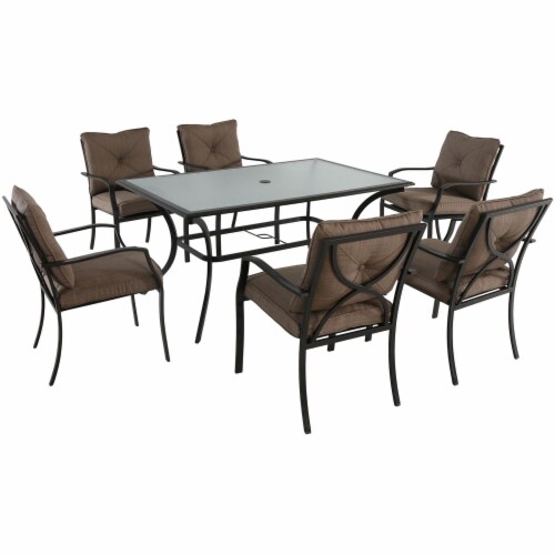 7Pc Dining Set 6 Steel Dining Chairs W/Cushions, 60X38 Glass Table