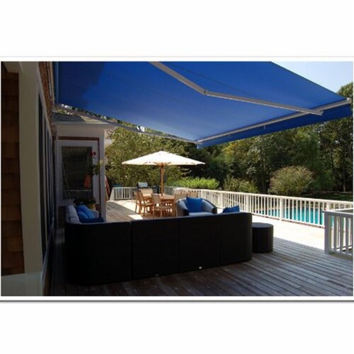 ALEKO Retractable Motorized 16 x 10 Feet Home Patio Canopy Awning Sunshade Blue Perspective: front