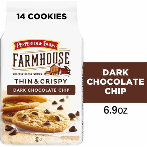 Pepperidge Farm Farmhouse Thin and Crispy Dark Chocolate Chip Cookies, 6.9  OZ Bag (14 Cookies)