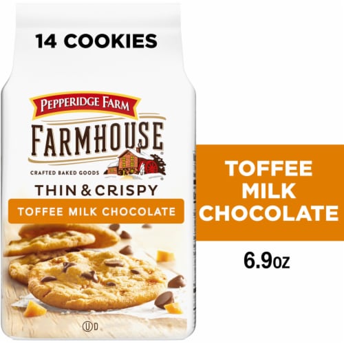 Pepperidge Farm Farmhouse® Thin & Crispy Toffee Milk Chocolate Cookies Perspective: front