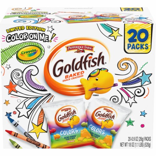 Goldfish Special Edition Color on Me! Colors Cheddar Baked Snack Crackers Perspective: front