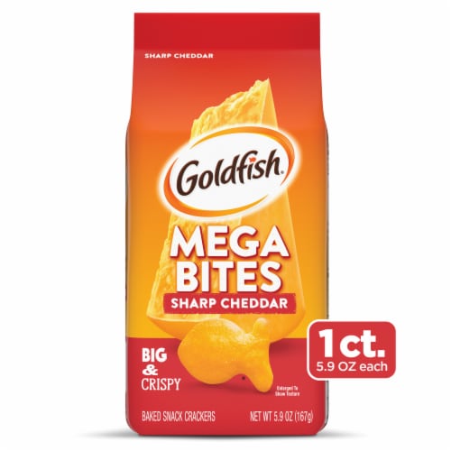 Goldfish Mega Bites Sharp Cheddar Cheese Crackers Perspective: front