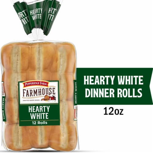 Pepperidge Farm Farmhouse® Hearty White Dinner Rolls, 12 Rolls, 12 Oz Bag Perspective: front
