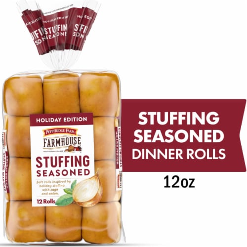 Pepperidge Farm Farmhouse® Holiday Stuffing Seasoned Dinner Rolls, 12 Rolls, 12 Oz Bag Perspective: front