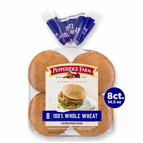 Pepperidge Farm 100% Whole Wheat Hamburger Buns Perspective: front