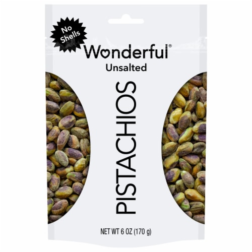 Wonderful Pistachios, No Shells Unsalted 6 Ounce Resealable Pouch Perspective: front