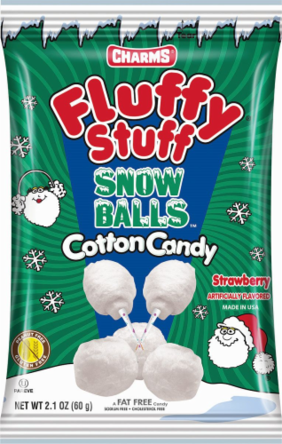 Fluffy Stuff Strawberry Flavored Cotton Candy Snow Balls, 2.1 oz