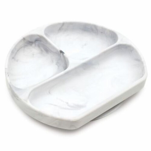 Bumkins Silicone Grip Dish - Grey Marble Perspective: front