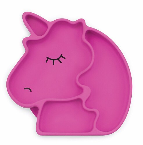 Bumkins Silicone Grip Unicorn Shapped Dish - Pink Perspective: front