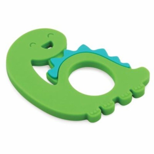 Bumkins Silicone Happy Dinosaur Teether - Green Perspective: front