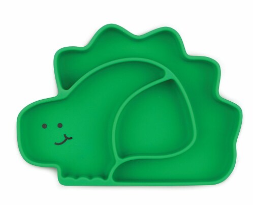 Bumkins Silicone Grip Dinosaur Shapped Dish - Green Perspective: front