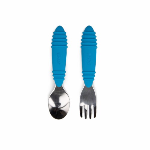 Bumkins Stainless Toddler Steel Fork and Spoon Heads - Blue Perspective: front