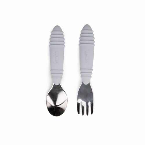 Bumkins Stainless Toddler Steel Fork and Spoon Heads - Gray Perspective: front