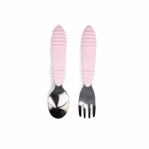Bumkins Stainless Toddler Steel Fork and Spoon Heads - Pink Perspective: front