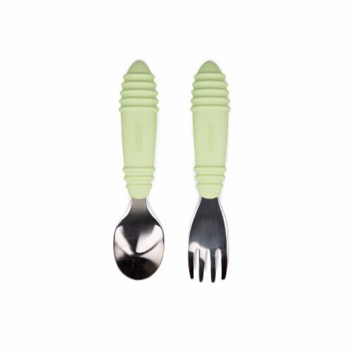Bumkins Stainless Toddler Steel Fork and Spoon Heads - Light Green Perspective: front