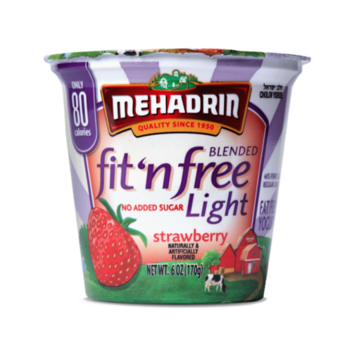 Mehadrin Fit 'N Free Strawberry Nonfat Yogurt Cup Perspective: front